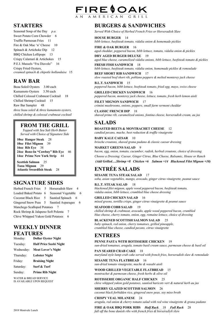 Fire and Oak - Montvale, NJ menu_pic