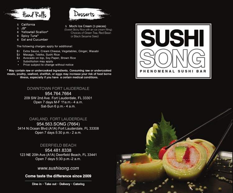 Sushi Song - Fort Lauderdale, FL menu_pic
