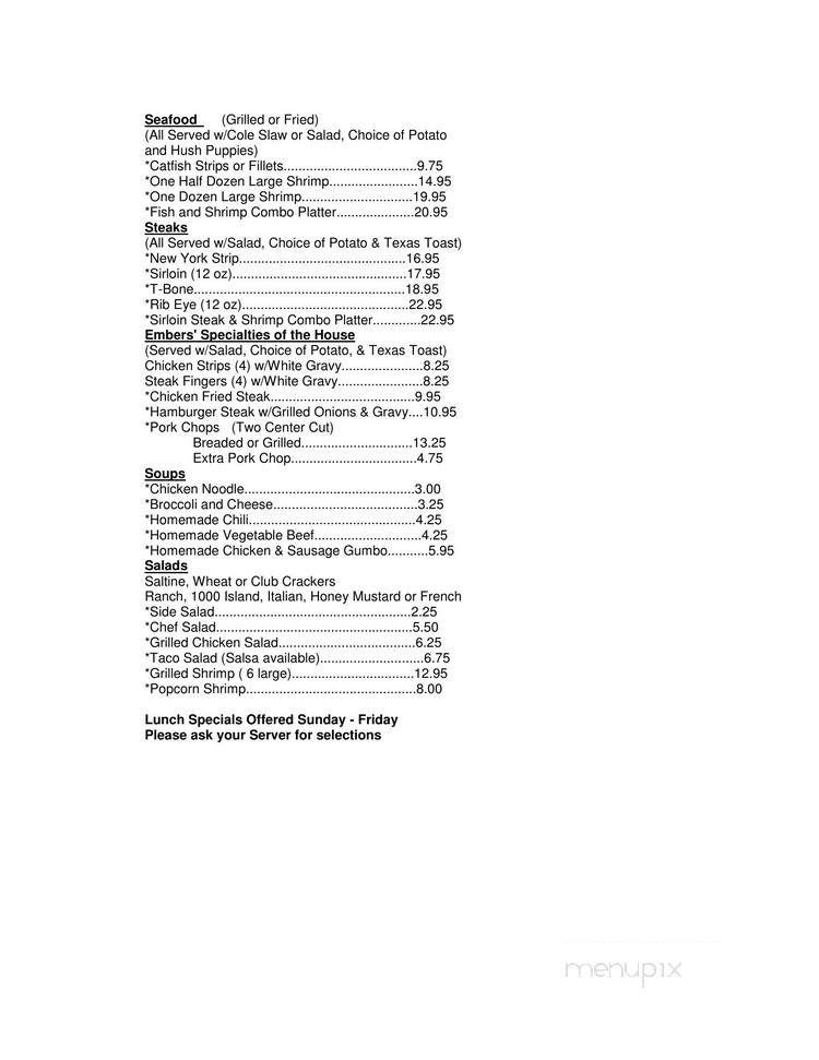 Embers Restaurant of La Incorporated - Winnfield, LA menu_pic