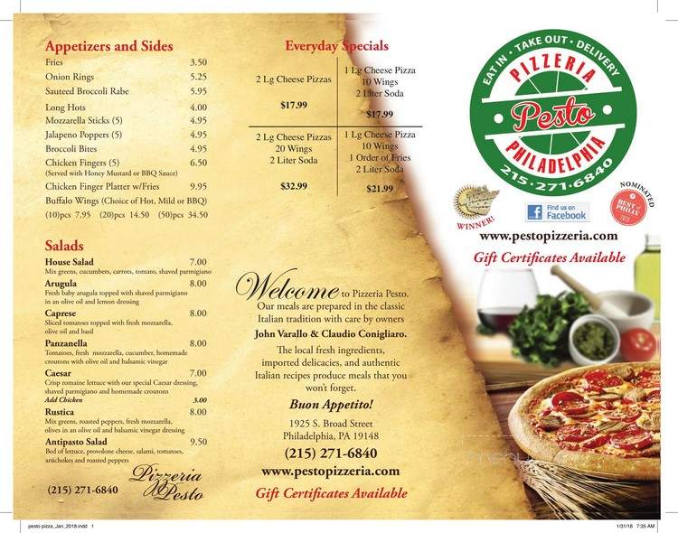 Pizzeria Pesto - Philadelphia, PA menu_pic