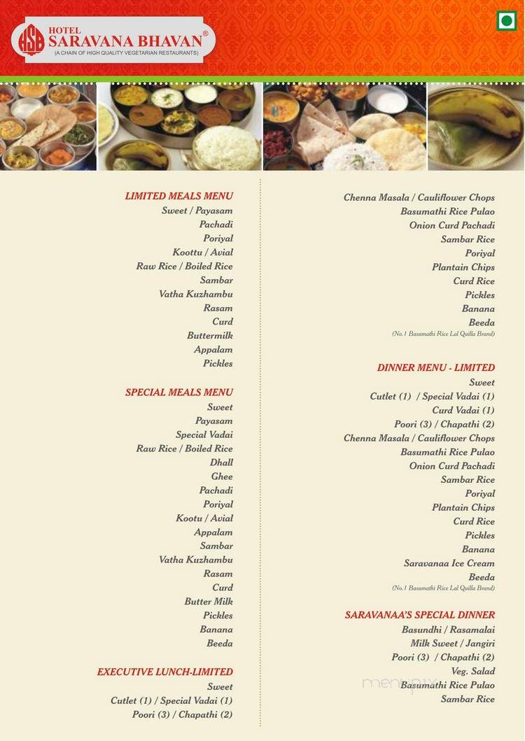 Saravana Bhavan - Edison, NJ menu_pic