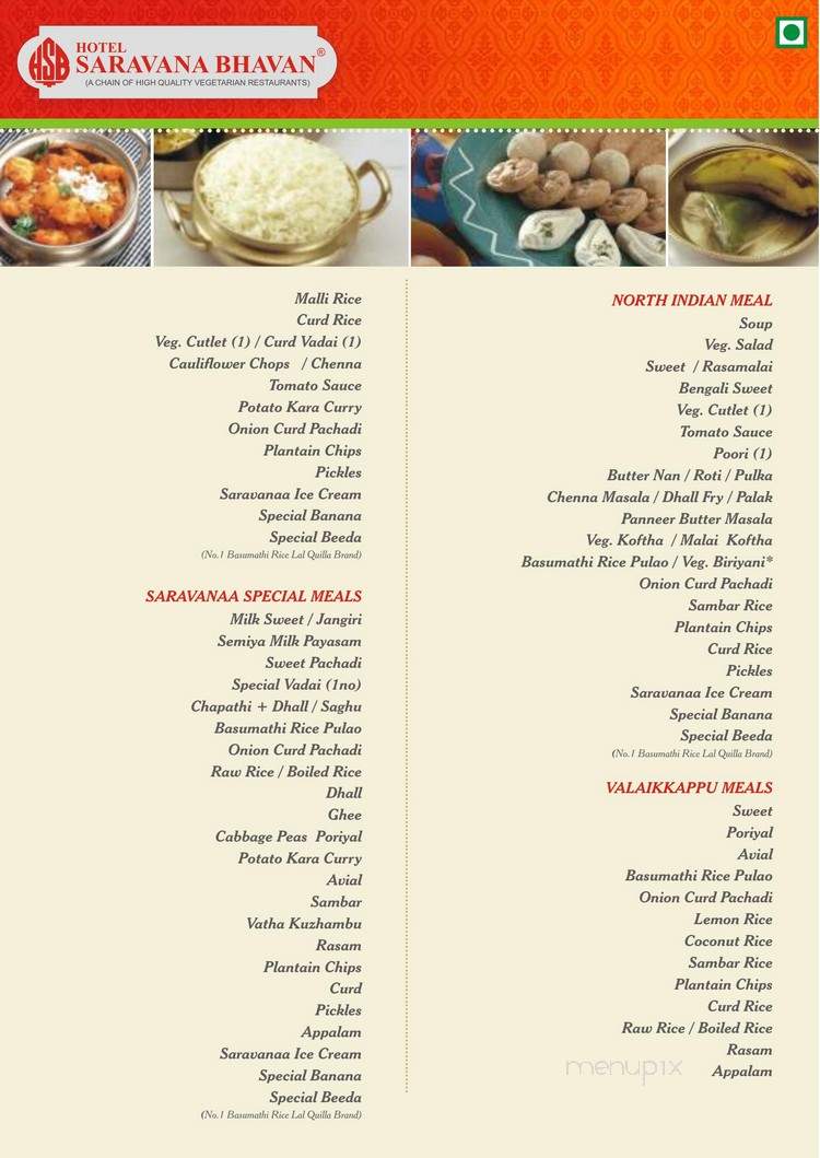 Saravana Bhavan - Edison, NJ menu_pic