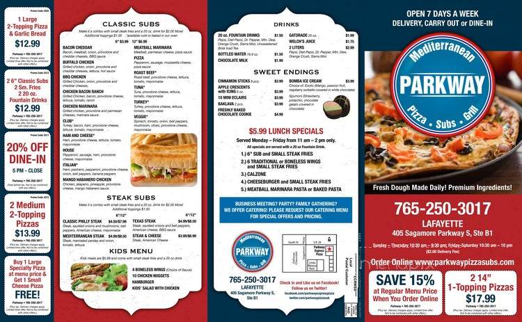 Parkside Deli - Lafayette, IN menu_pic