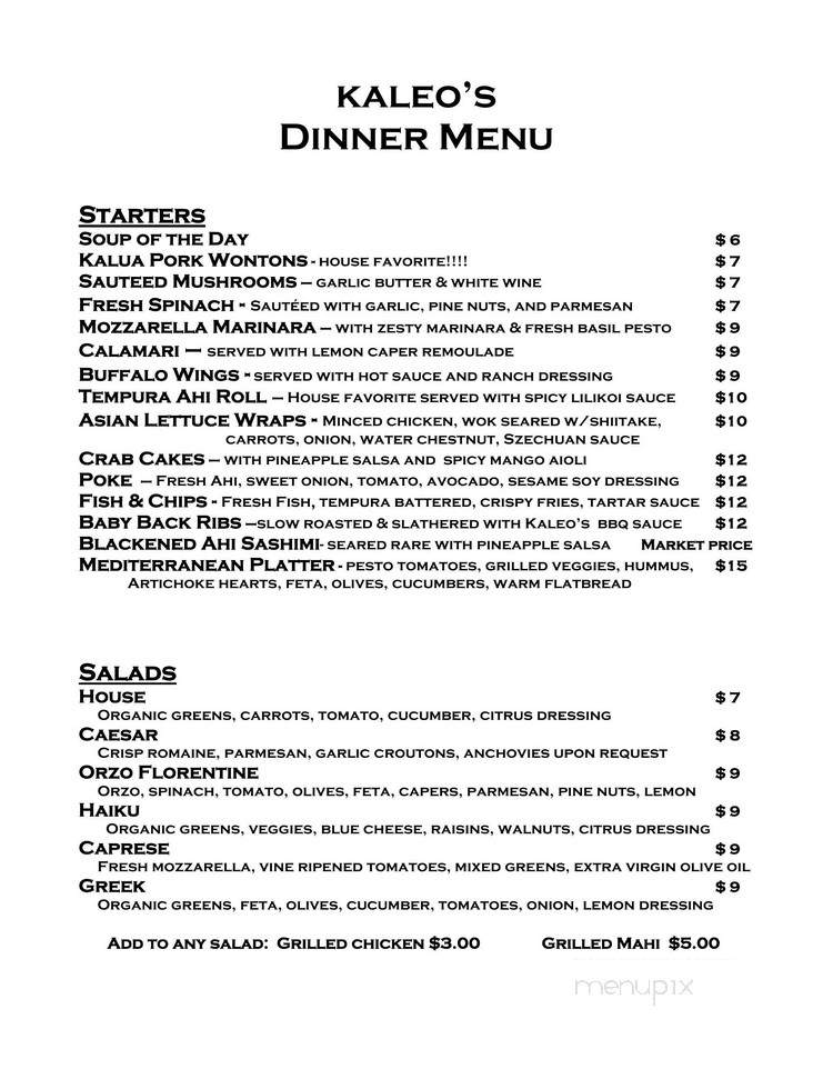 Kaleo's Bar and Grill - Pahoa, HI menu_pic