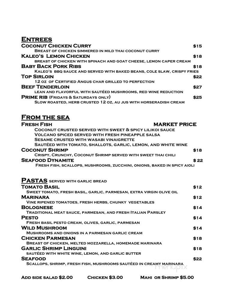 Kaleo's Bar and Grill - Pahoa, HI menu_pic