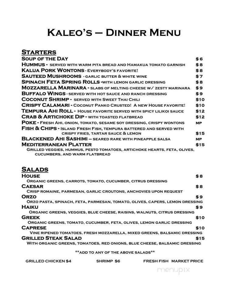 Kaleo's Bar and Grill - Pahoa, HI menu_pic