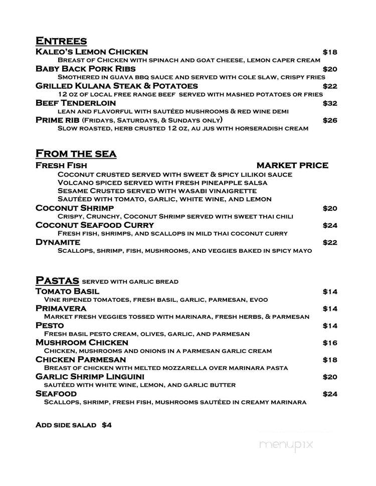 Kaleo's Bar and Grill - Pahoa, HI menu_pic