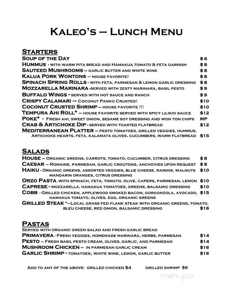 Kaleo's Bar and Grill - Pahoa, HI menu_pic