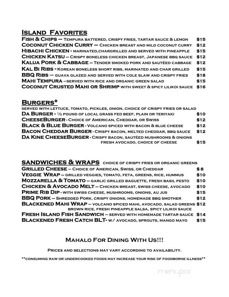 Kaleo's Bar and Grill - Pahoa, HI menu_pic
