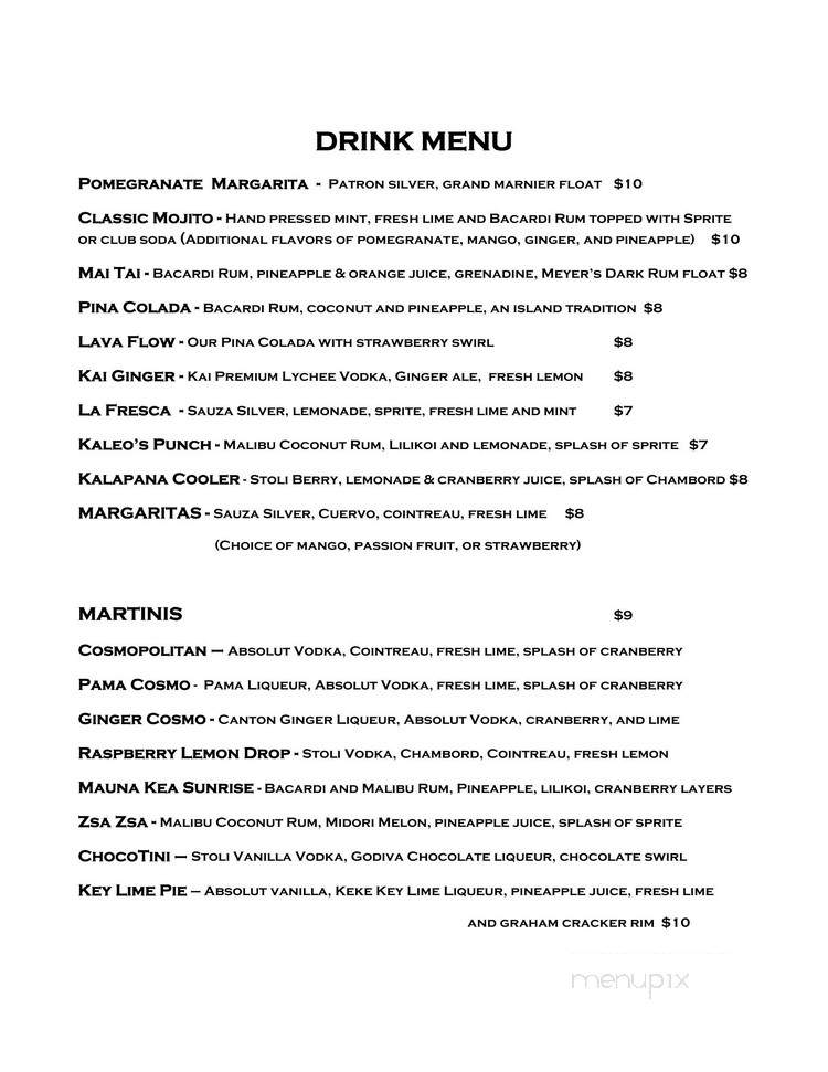 Kaleo's Bar and Grill - Pahoa, HI menu_pic