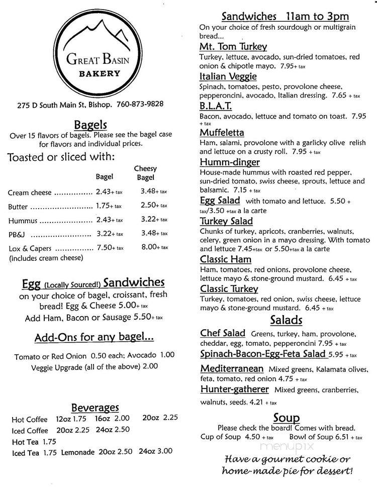 Great Basin Bakery - Bishop, CA menu_pic