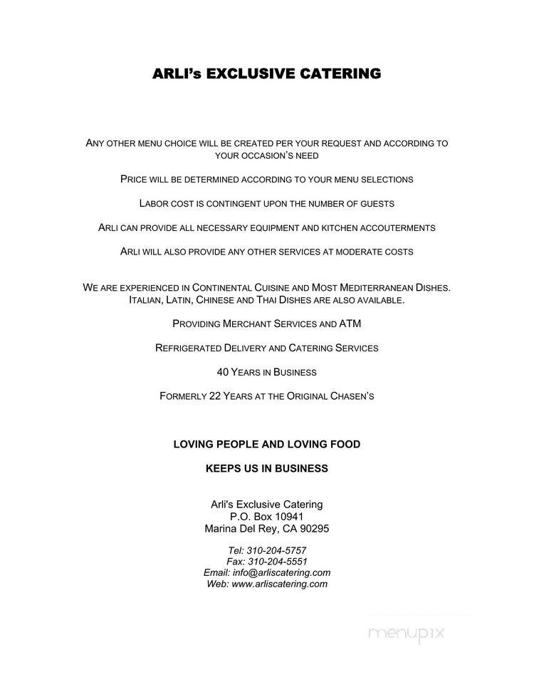 Arli's Exclusive Catering - Culver City, CA menu_pic