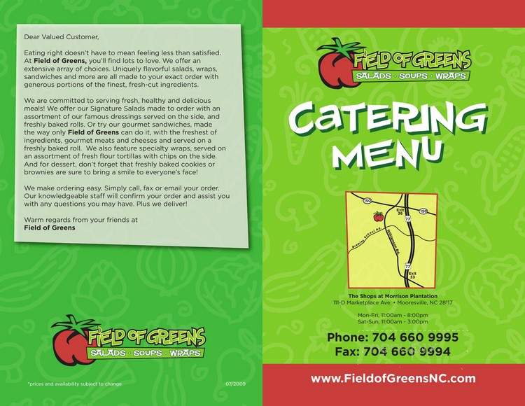 Field of Greens - Mooresville, NC menu_pic