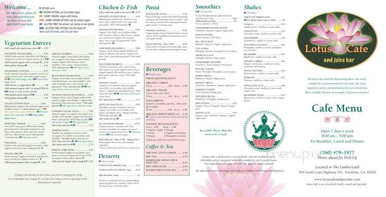 Lotus Cafe and Juice Bar - Encinitas, CA menu_pic