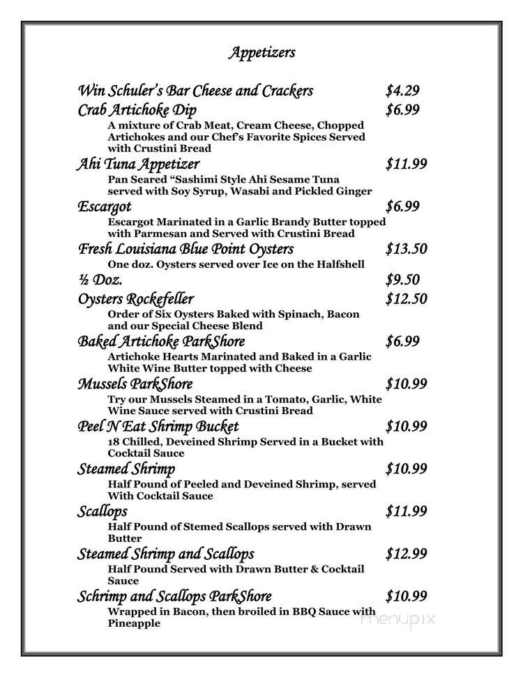 Parkshore Resort - Traverse City, MI menu_pic