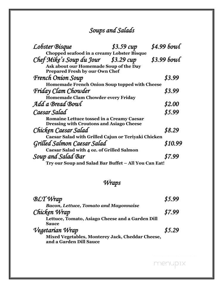 Parkshore Resort - Traverse City, MI menu_pic