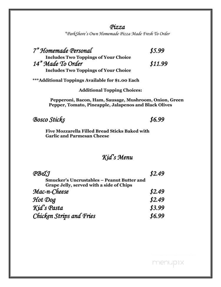 Parkshore Resort - Traverse City, MI menu_pic