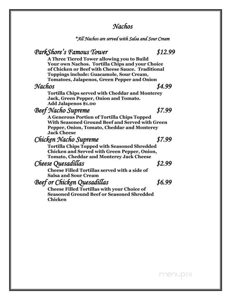 Parkshore Resort - Traverse City, MI menu_pic