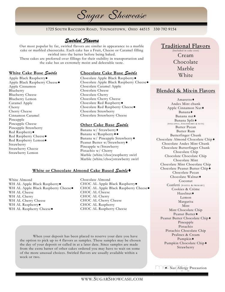 Sugar Showcase - Youngstown, OH menu_pic