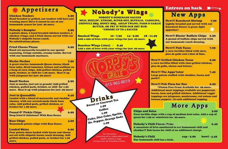 Nobody's Sports Grille and BBQ - Murfreesboro, TN menu_pic