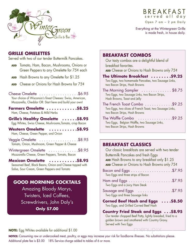 Wintergreen Grille - Lake Delton, WI menu_pic
