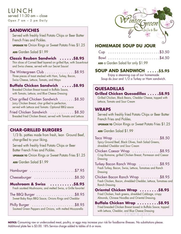 Wintergreen Grille - Lake Delton, WI menu_pic