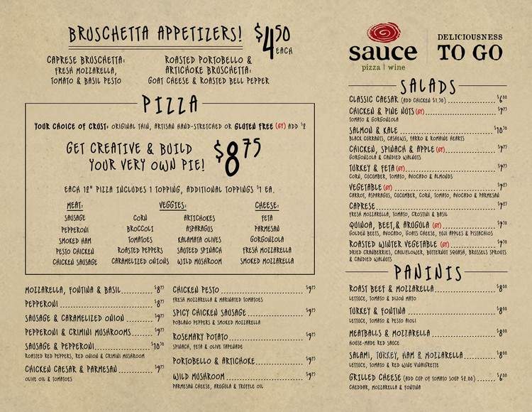 Sauce menu clearance