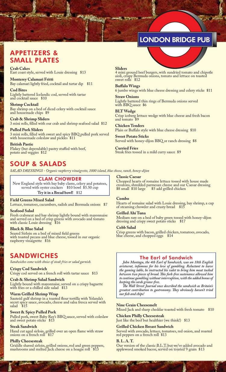 London Bridge Pub - Monterey, CA menu_pic