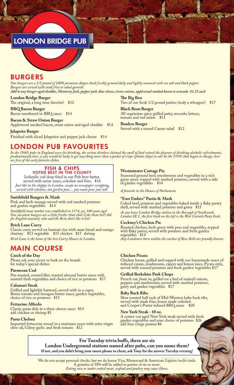 London Bridge Pub - Monterey, CA menu_pic