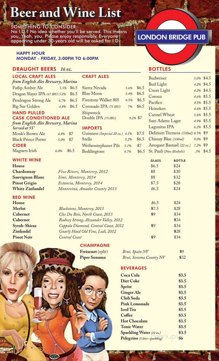 London Bridge Pub - Monterey, CA menu_pic