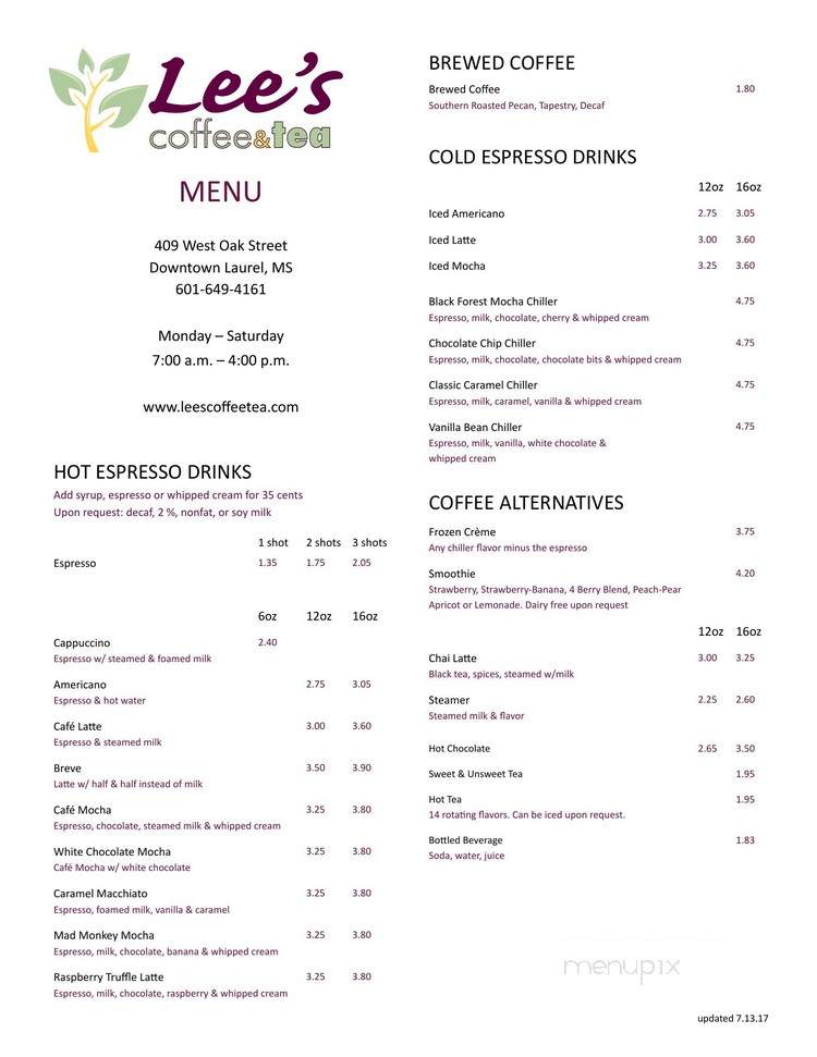 Lee's Coffee and Tea - Laurel, MS menu_pic