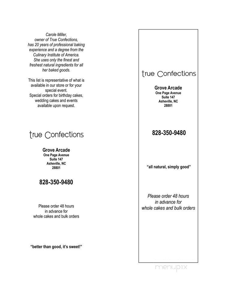 True Confections - Asheville, NC menu_pic