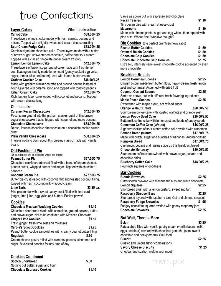 True Confections - Asheville, NC menu_pic