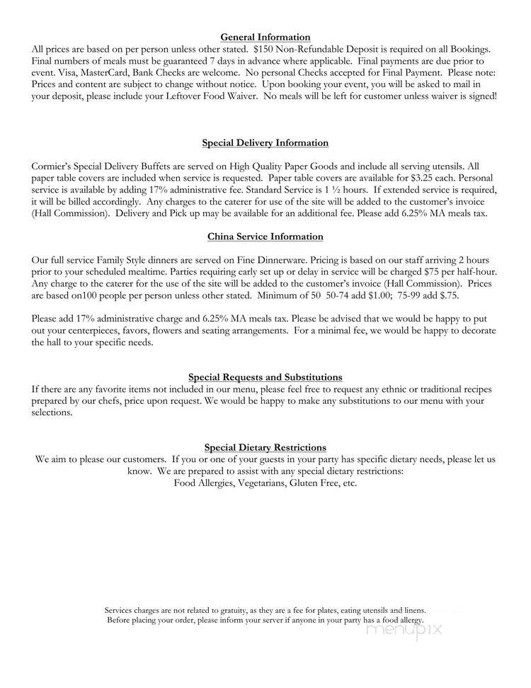 Cormier Catering Service - Fitchburg, MA menu_pic