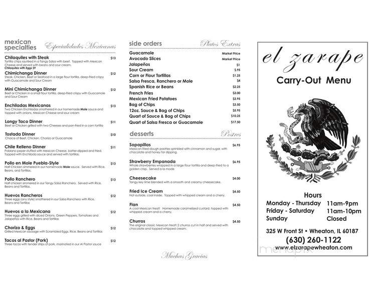 El Zarape - Wheaton, IL menu_pic