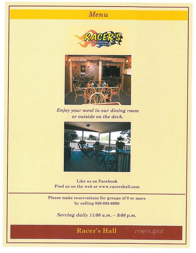 Racers Hall - Plymouth, WI menu_pic