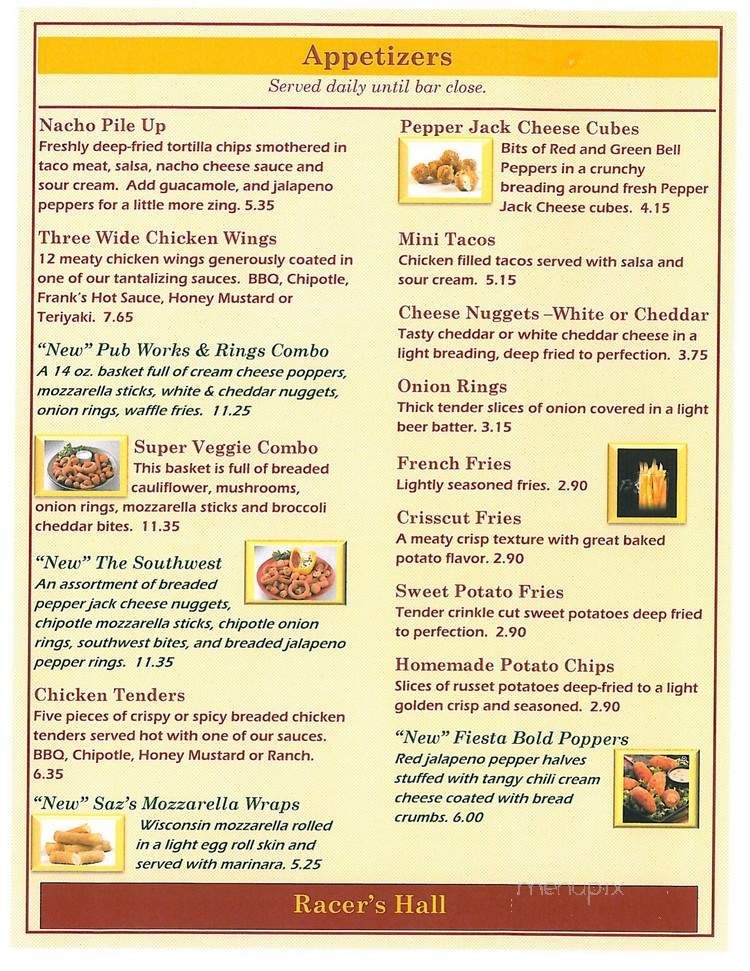 Racers Hall - Plymouth, WI menu_pic