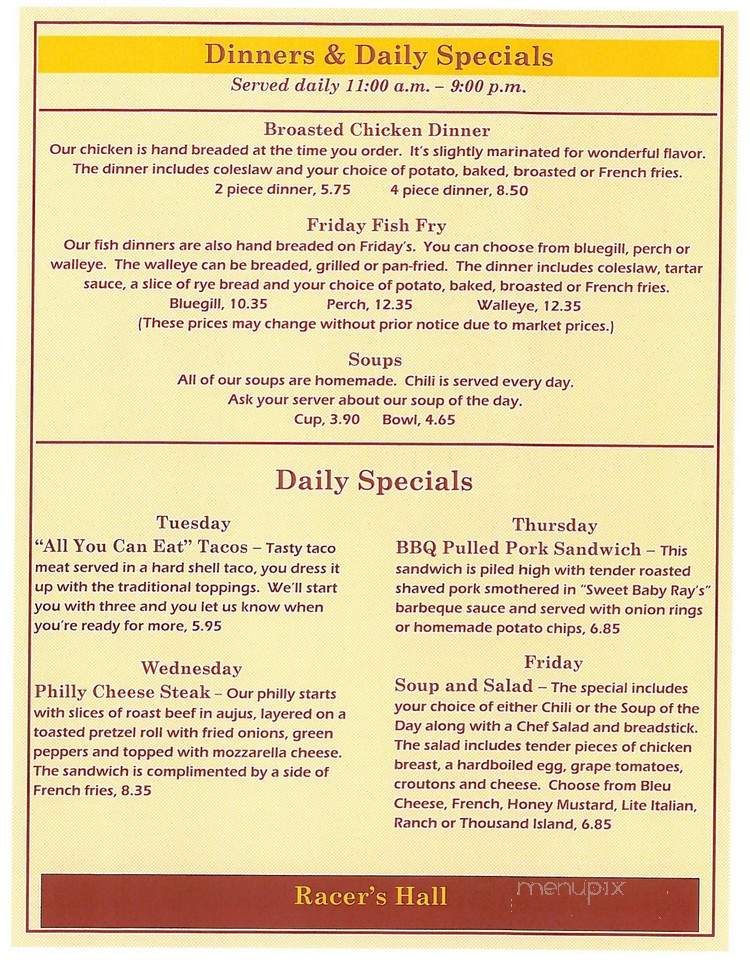 Racers Hall - Plymouth, WI menu_pic