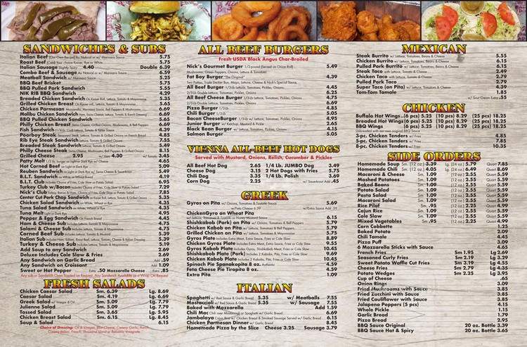 Nick's Ribs - Homer Glen, IL menu_pic