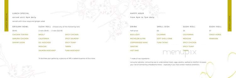 Origami Sushi - Tampa, FL menu_pic
