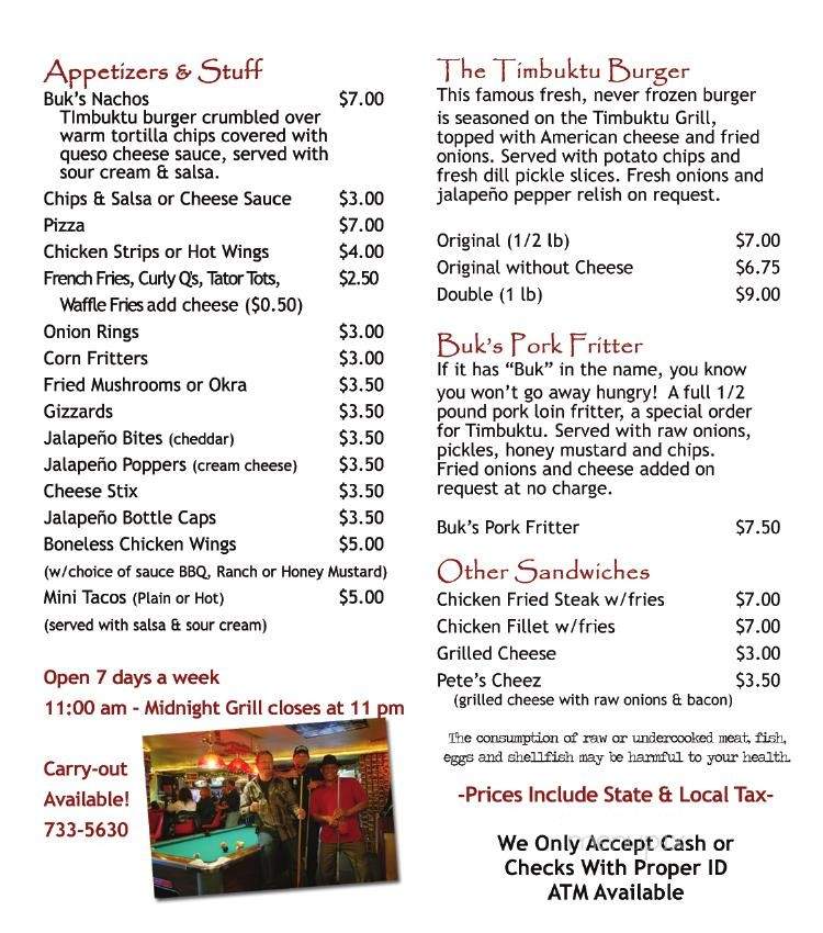 Timbuktu - Andover, KS menu_pic