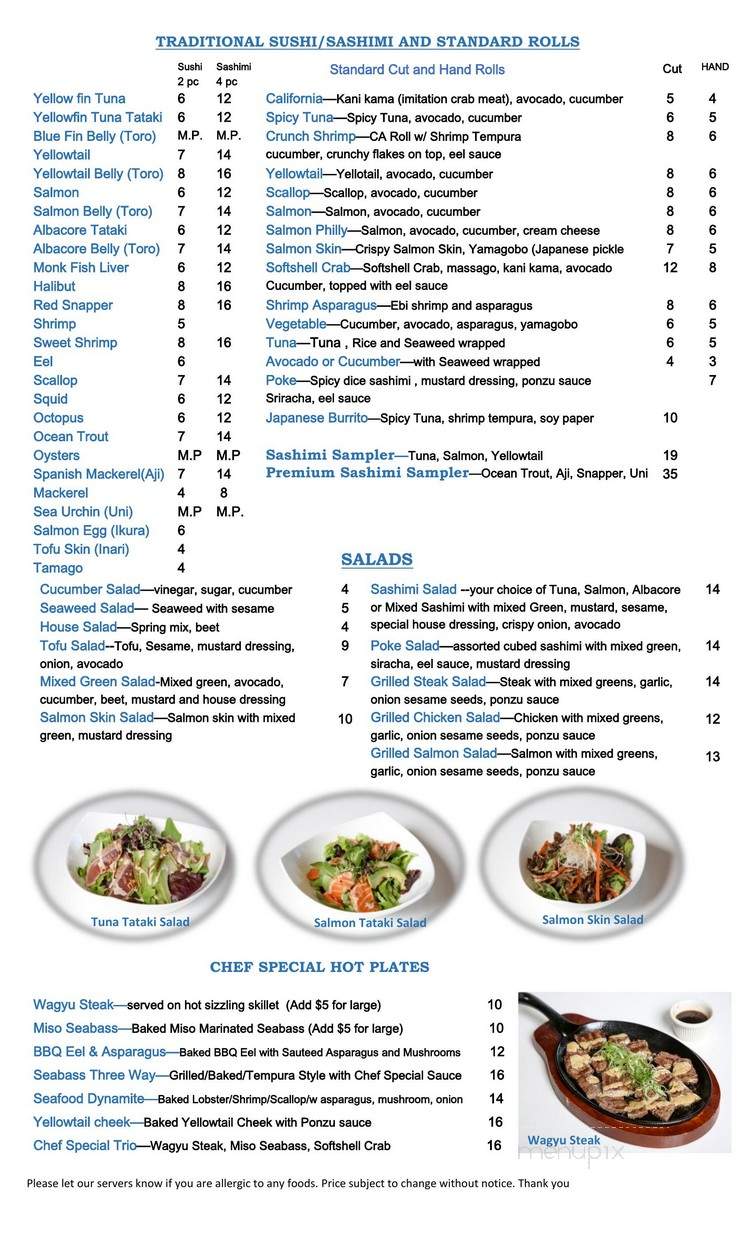 O Fine Japanese Cuisine - Laguna Beach, CA menu_pic