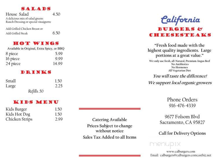 California Burgers Cheesesteaks - Sacramento, CA menu_pic