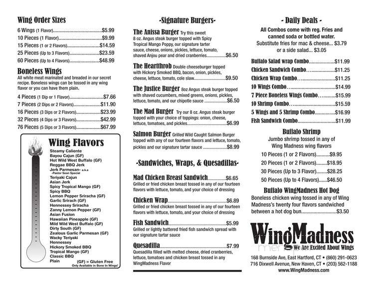 Wing Madness - East Hartford, CT menu_pic