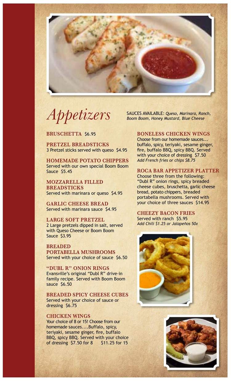 Roca Bar North - Evansville, IN menu_pic