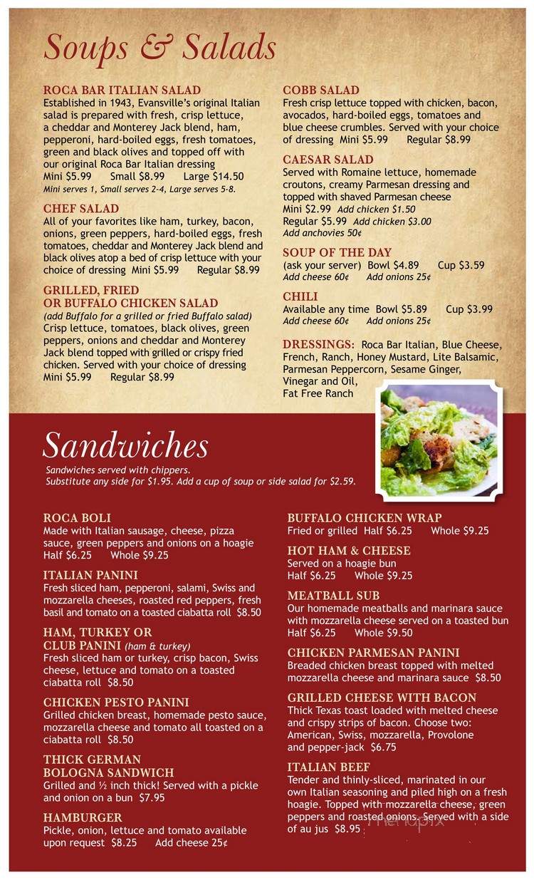 Roca Bar North - Evansville, IN menu_pic