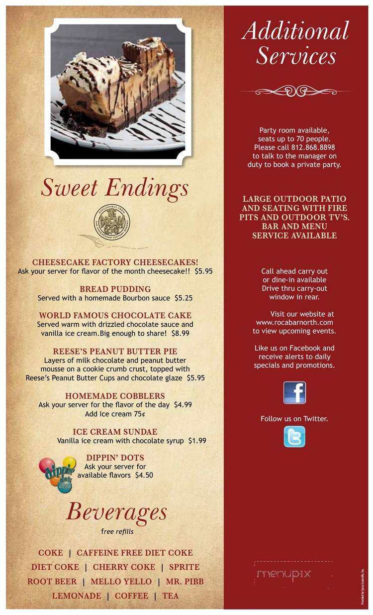 Roca Bar North - Evansville, IN menu_pic