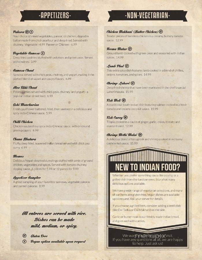 Sitara - Muncie, IN menu_pic