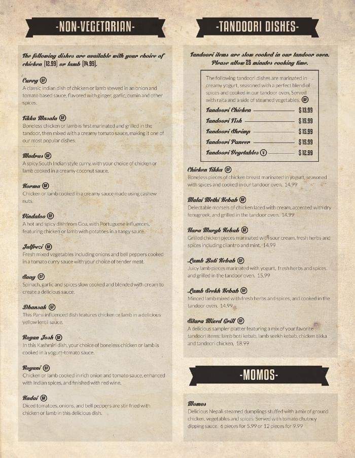 Sitara - Muncie, IN menu_pic
