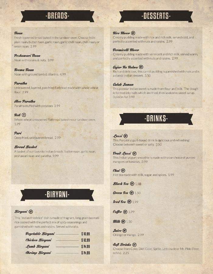 Sitara - Muncie, IN menu_pic